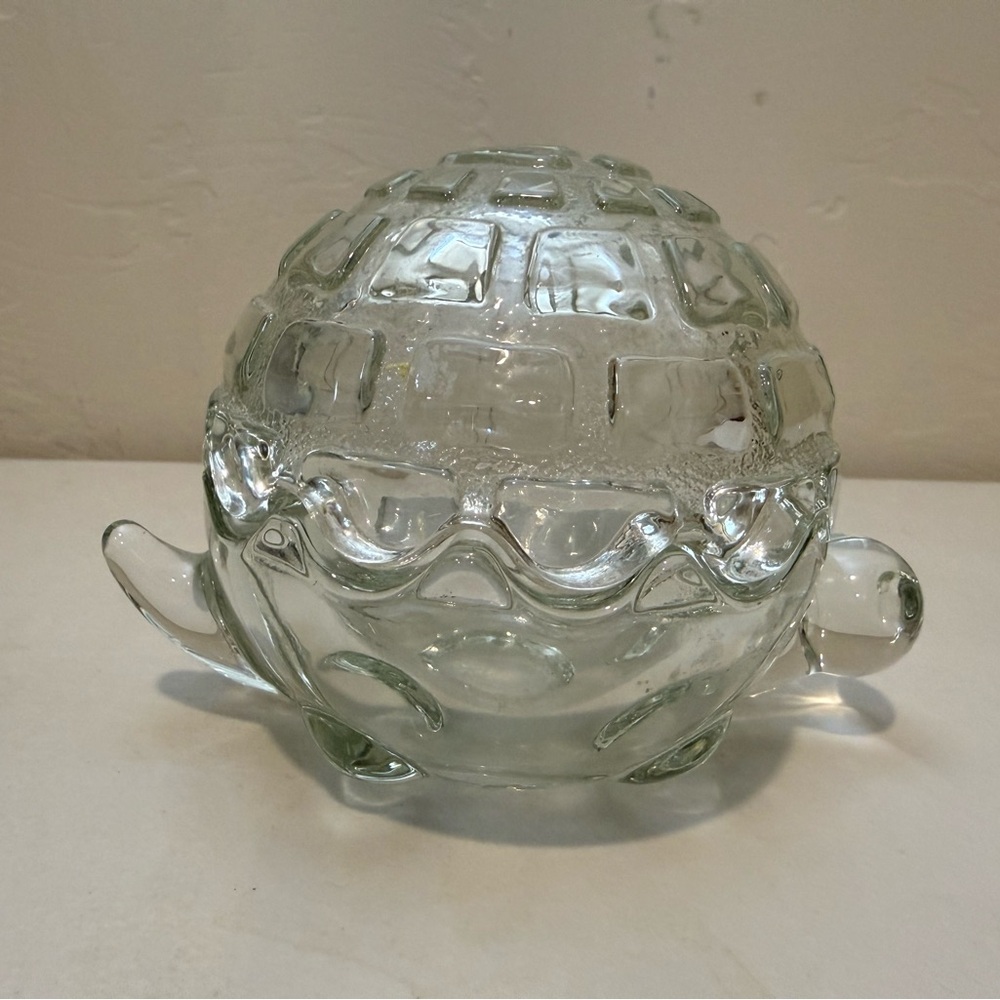 Anchor Hocking USA Crystal Clear Glass Sea TURTLE Animal Trinket Dish Vintage‎